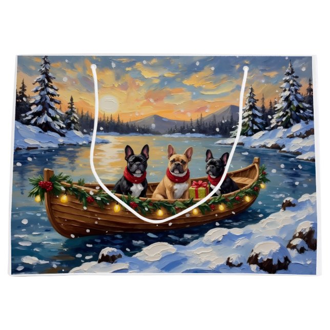 French Bulldog Christmas Boat Holiday Große Geschenktüte (Vorderseite)