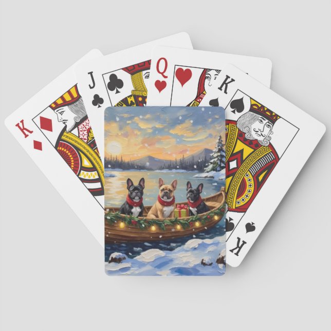 French Bulldog Christmas Boat Holiday Spielkarten (Rückseite)