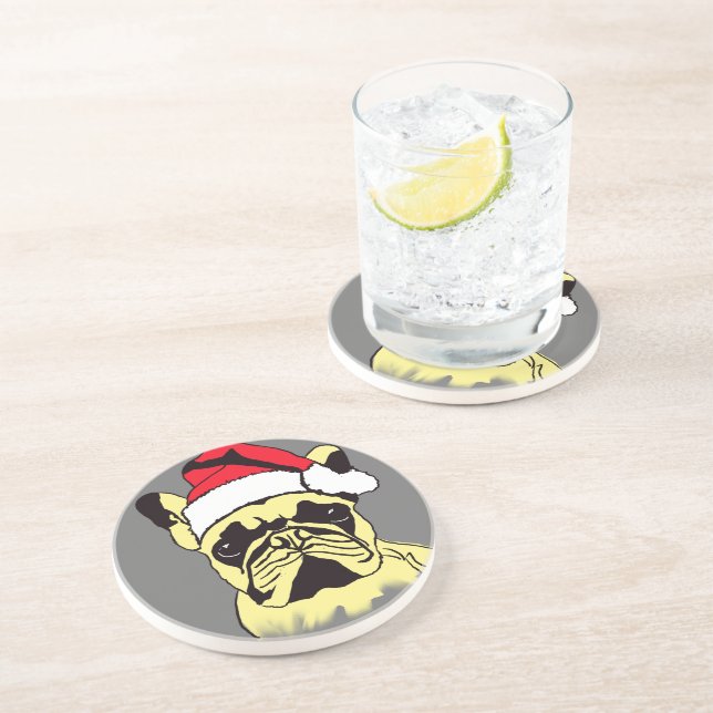 French Bulldog Christmas Cartoon Sandstone Unterse Getränkeuntersetzer (Seite)
