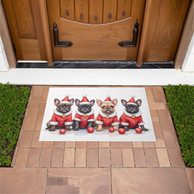 French Bulldog Christmas Dress Santa Hat Fußmatte (Außenbereich)
