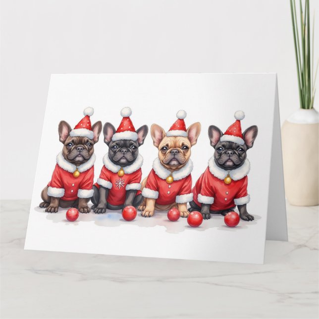 French Bulldog Christmas Dress Santa Hat Karte (Vorderseite)