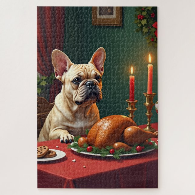 French Bulldog Christmas Eve Feast Painting (Vertikal)