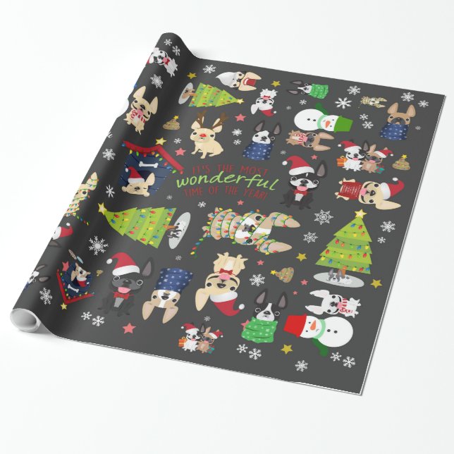 French Bulldog Christmas Holiday Wrapping Paper Geschenkpapier (Ungerollt)