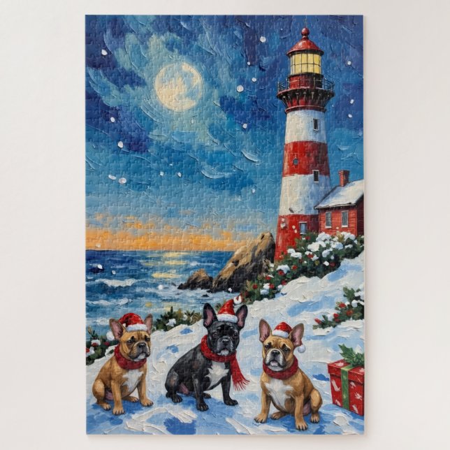 French Bulldog Christmas Lighthouse Holiday (Vertikal)