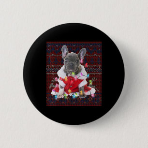 French Bulldog Christmas Lights Ugly Sweater Dog Button
