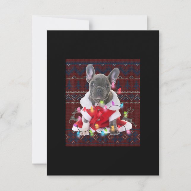 French Bulldog Christmas Lights Ugly Sweater Dog Dankeskarte (Vorderseite)