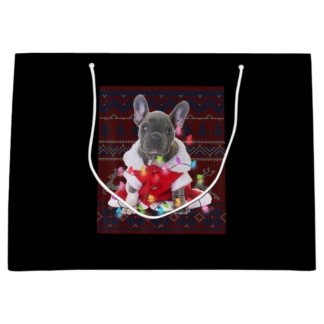 French Bulldog Christmas Lights Ugly Sweater Dog Große Geschenktüte (Vorderseite)