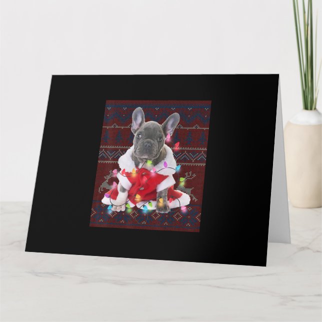 French Bulldog Christmas Lights Ugly Sweater Dog Karte (Vorderseite)