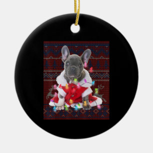 French Bulldog Christmas Lights Ugly Sweater Dog Keramik Ornament