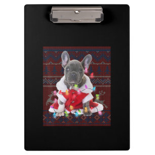 French Bulldog Christmas Lights Ugly Sweater Dog Klemmbrett