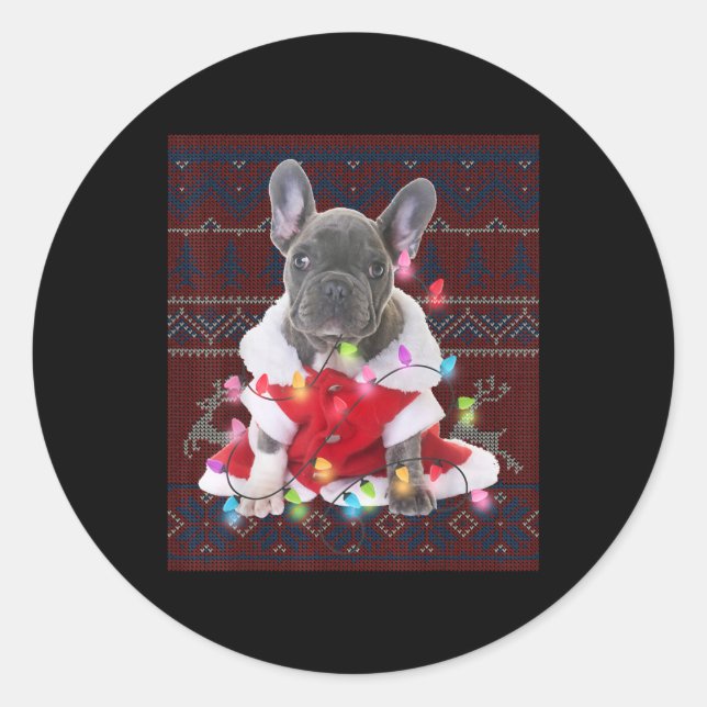 French Bulldog Christmas Lights Ugly Sweater Dog Runder Aufkleber (Vorderseite)