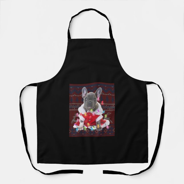 French Bulldog Christmas Lights Ugly Sweater Dog Schürze (Vorderseite)
