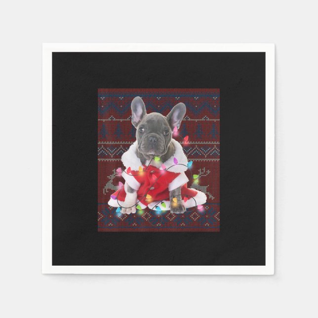 French Bulldog Christmas Lights Ugly Sweater Dog Serviette (Vorderseite)