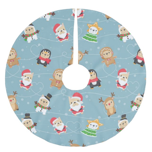 French Bulldog Christmas Pattern Polyester Weihnachtsbaumdecke (Vorderseite)