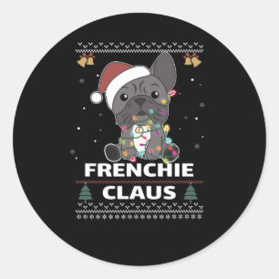 French Bulldog Christmas pun FRENCHIE CLAUS Runder Aufkleber