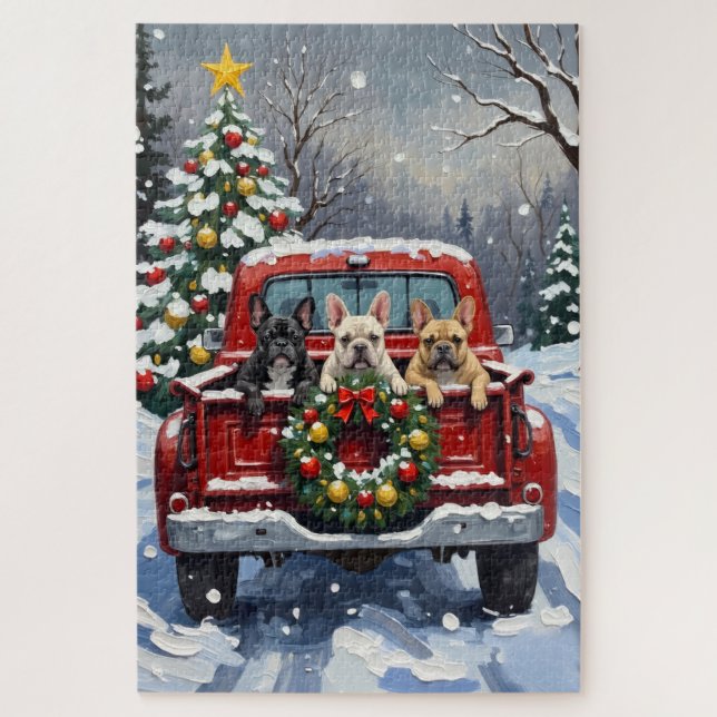 French Bulldog Christmas Red Truck Holiday (Vertikal)