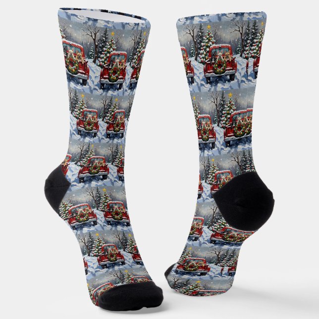French Bulldog Christmas Red Truck Holiday Socken (Gewinkelt)