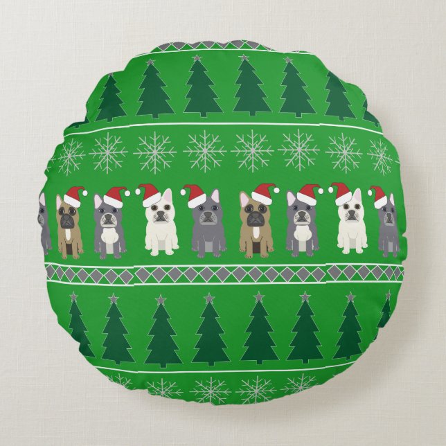 French Bulldog Christmas Rundes Kissen (Vorderseite)
