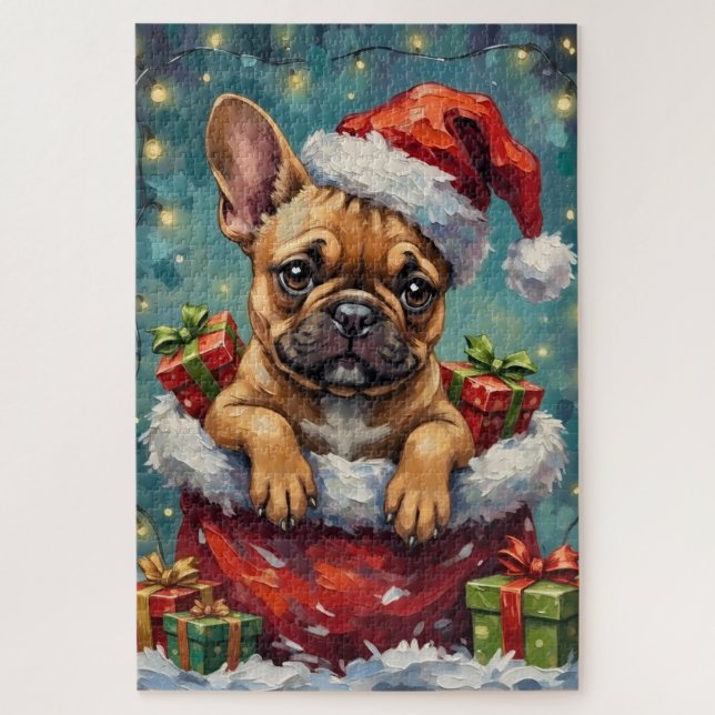 French Bulldog Christmas Santa Bag Adventure (Vertikal)