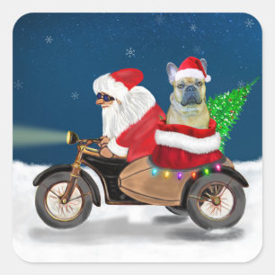 French Bulldog Christmas Santa Claus Quadratischer Aufkleber