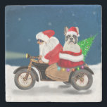French Bulldog Christmas Santa Claus Steinuntersetzer<br><div class="desc">Ein Weihnachtsmann,  der mit dem Fahrrad Weihnachtsbaum und den französischen Bulldog als Geschenk liefert,  ist ein ideales Weihnachtsgeschenk für jemanden,  der diesen Hund züchtet.</div>