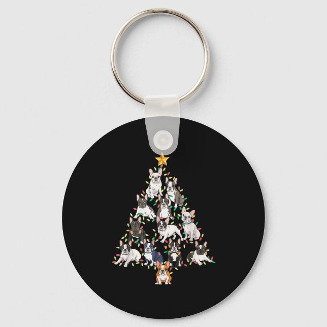 French Bulldog Christmas Tree Frenchie Dog Xmas Pa Schlüsselanhänger (Vorderseite)