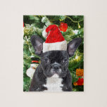 French Bulldog Christmas Tree Ornaments Snowman<br><div class="desc">Niedlicher französischer Bulldogge mit Weihnachtsbaumschmuck Snow Man im Hintergrund.</div>