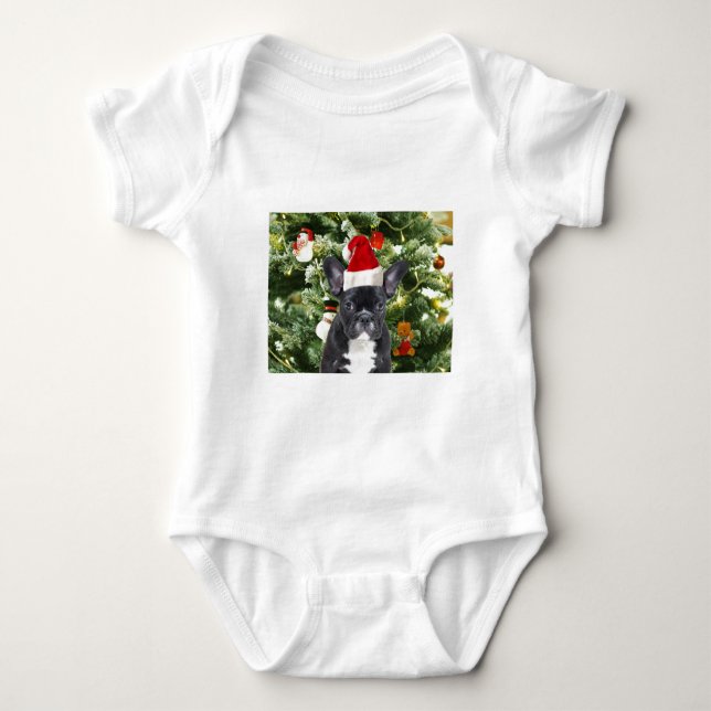 French Bulldog Christmas Tree Ornaments Snowman Baby Strampler (Vorderseite)