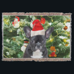 French Bulldog Christmas Tree Ornaments Snowman Decke<br><div class="desc">Niedlicher französischer Bulldog mit Weihnachtsbaumschmuck Schneemann im Hintergrund Foto Koblenz</div>