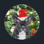 French Bulldog Christmas Tree Ornaments Snowman Runde Wanduhr<br><div class="desc">Niedlicher französischer Bulldogge mit Weihnachtsbaumschmuck Snow Man im Hintergrund.</div>