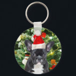 French Bulldog Christmas Tree Ornaments Snowman Schlüsselanhänger<br><div class="desc">Niedlicher französischer Bulldogge mit Weihnachtsbaumschmuck Snow Man im Hintergrund.</div>