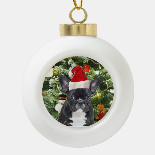 French Bulldog Christmas Tree Snowman Keramik Kugel-Ornament (Vorderseite)