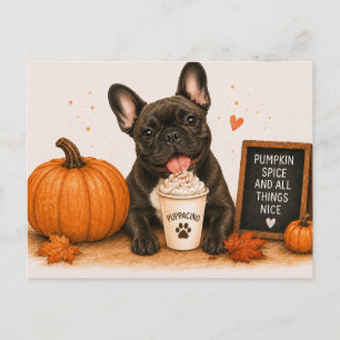 French Bulldog Cozy Pumpkin Spice Puppaccino Postkarte