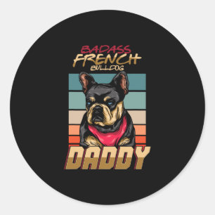 French Bulldog Daddy Retro Frenchie Dog Owner Runder Aufkleber