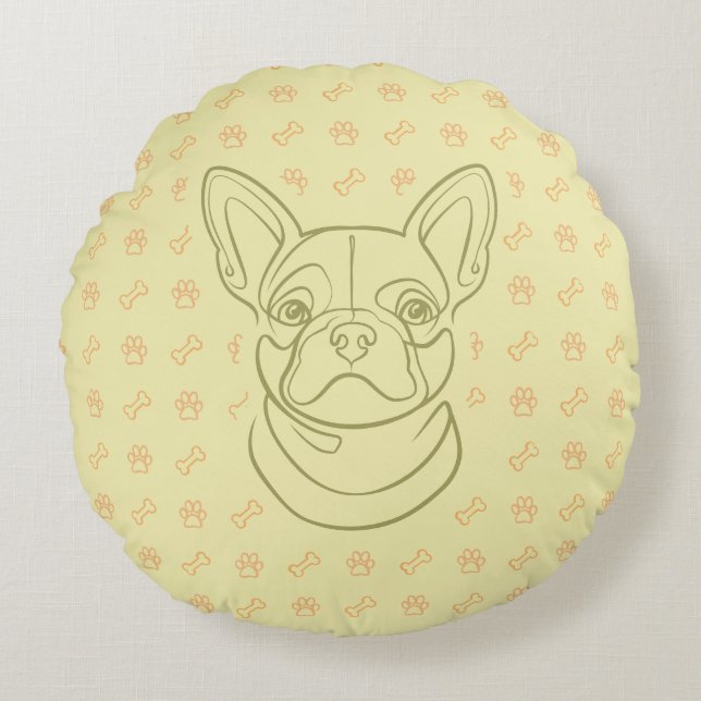 French Bulldog Decorative Line Art Pattern Rundes Kissen (Vorderseite)