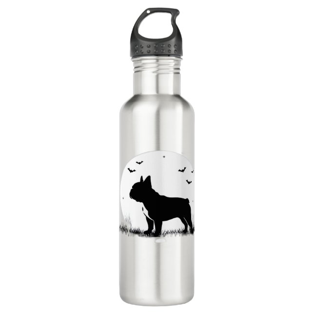 French Bulldog Dog � Halloween Moon Silhouette Ove Edelstahlflasche (Vorderseite)