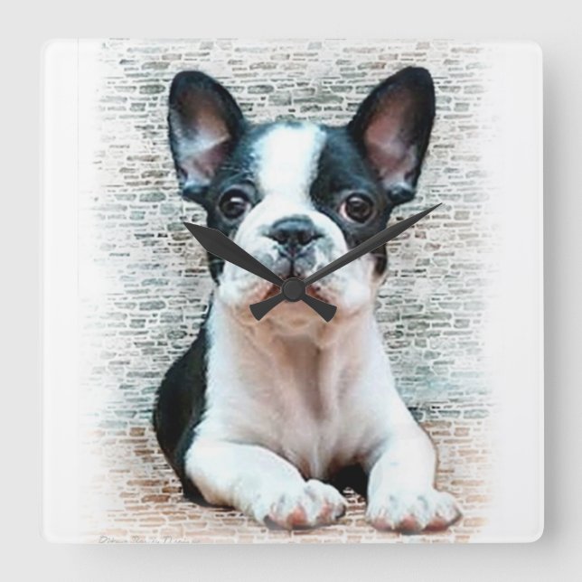 French bulldog dog quadratische wanduhr (Vorderseite)