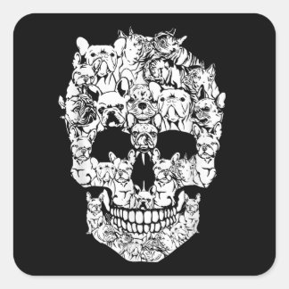 French Bulldog Dog Skull Funny Horror Geschenk Quadratischer Aufkleber