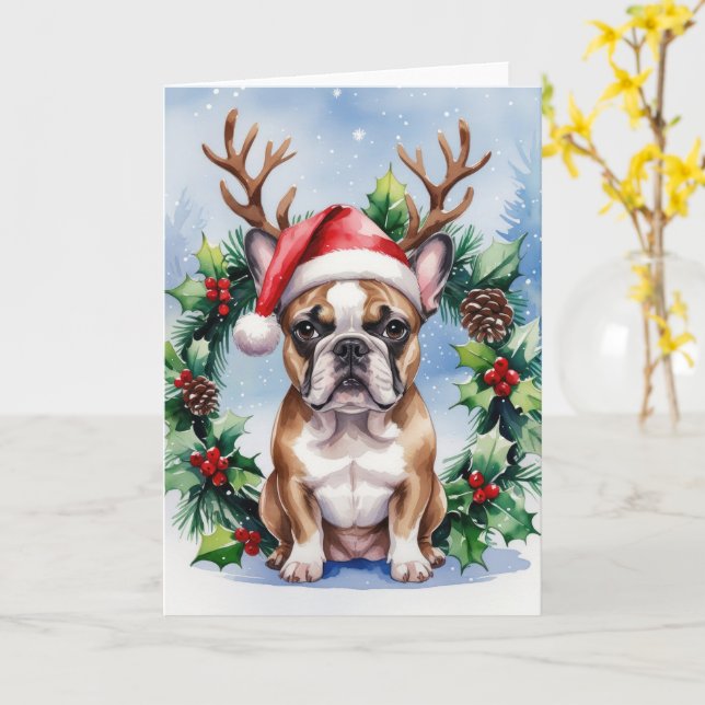 French Bulldog Dog Weihnachtsgrüßen Karte (Gelbe Blume)