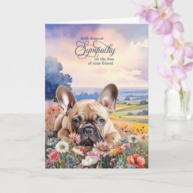 French Bulldog Dog with Wildflowers Pet Sympathy Karte (Orchidee)