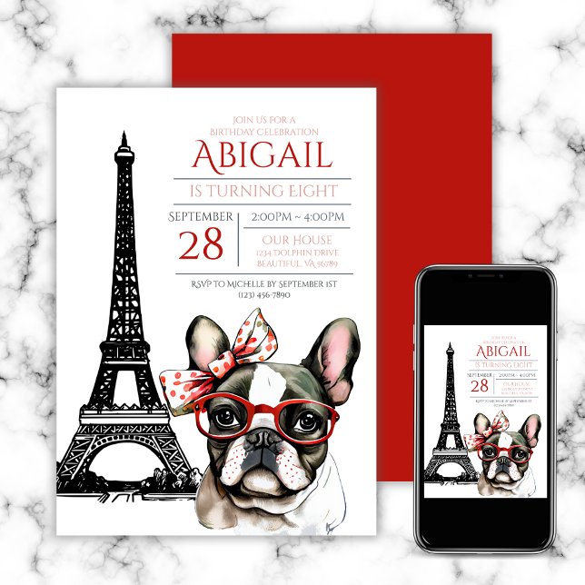 French Bulldog Eiffel Tower Paris Welppy Birthday Einladung (French Bulldog Eiffel Tower Paris Puppy Birthday Invitation)