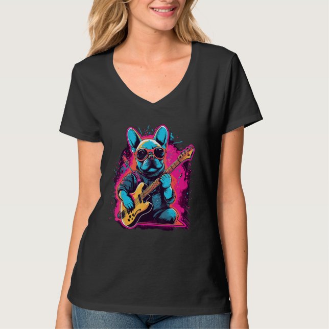 French Bulldog Electric Guitar Rock Music  1 T-Shirt (Vorderseite)