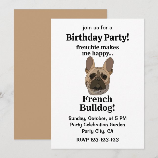 French Bulldog Face Birthday Party Einladung (Vorne/Hinten)