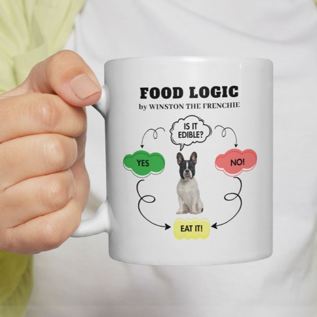 French Bulldog Food Logic Personalisierte Flowchar Kaffeetasse (Personalize with dog name.  See collection for other items)