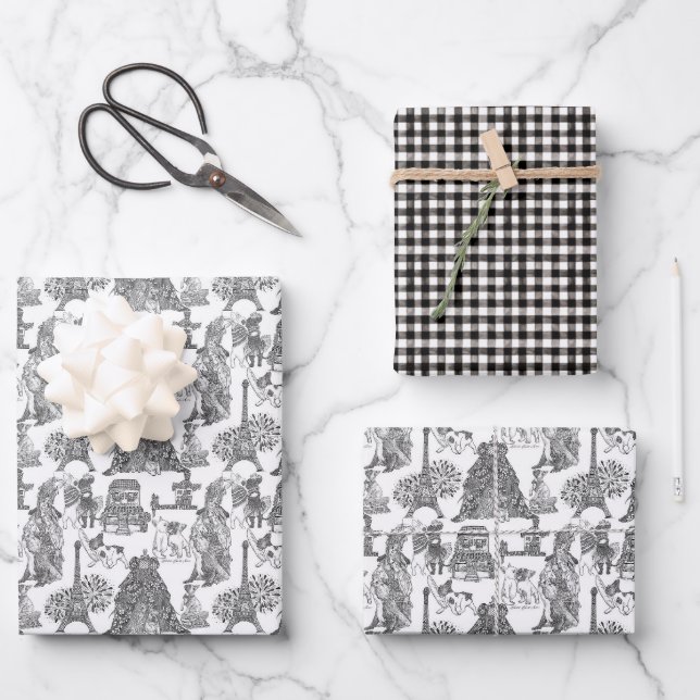 FRENCH BULLDOG Frenchie Black Toile Geschenkpapier Set (Vorderseite)