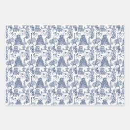 FRENCH BULLDOG Frenchie Blue Toile Geschenkpapier Set