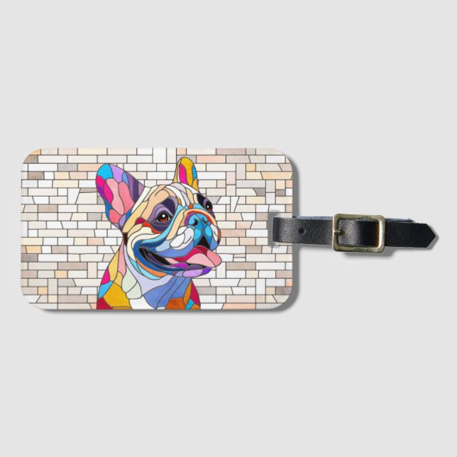 French Bulldog - Frenchie - buntes Mosaik Gepäckanhänger (Vorderseite (Horizontal))