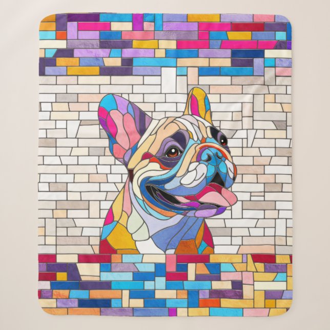 French Bulldog - Frenchie - buntes Mosaik Sherpadecke (Vorderseite)