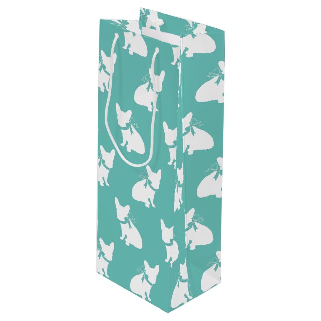 French Bulldog Frenchie Dog Puppy Frenchy Geschenktüte Für Weinflaschen (Vorderseite Schrägansicht)