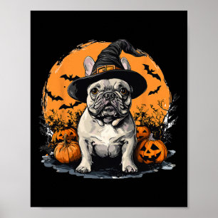French Bulldog Frenchie Dog Whitch Hat Halloween P Poster